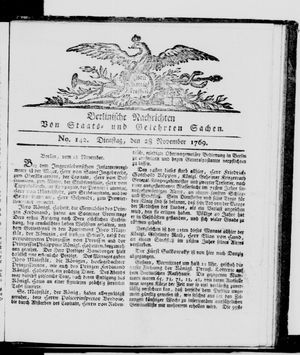 Berlinische Nachrichten von Staats- und gelehrten Sachen vom 28.11.1769