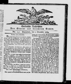 Berlinische Nachrichten von Staats- und gelehrten Sachen vom 07.12.1769