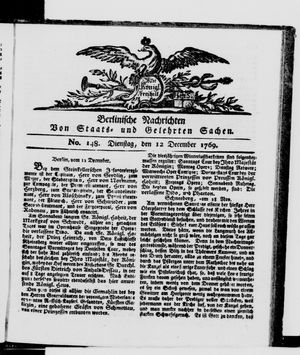 Berlinische Nachrichten von Staats- und gelehrten Sachen vom 12.12.1769