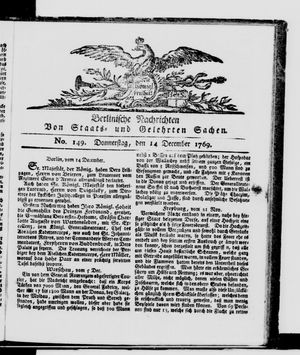 Berlinische Nachrichten von Staats- und gelehrten Sachen vom 14.12.1769