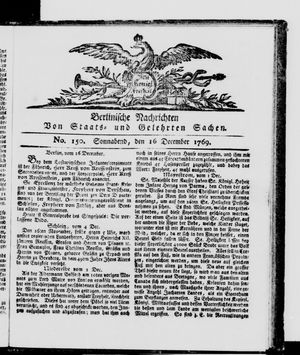 Berlinische Nachrichten von Staats- und gelehrten Sachen vom 16.12.1769