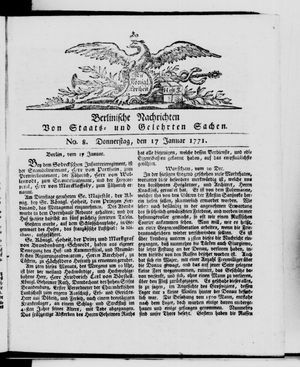 Berlinische Nachrichten von Staats- und gelehrten Sachen vom 17.01.1771
