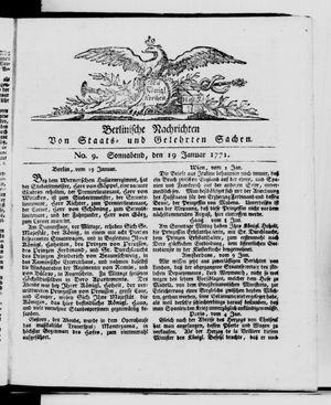 Berlinische Nachrichten von Staats- und gelehrten Sachen vom 19.01.1771