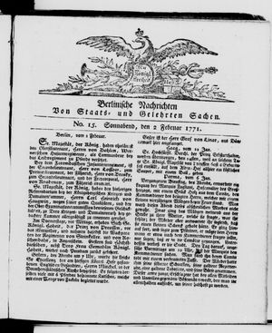 Berlinische Nachrichten von Staats- und gelehrten Sachen vom 02.02.1771