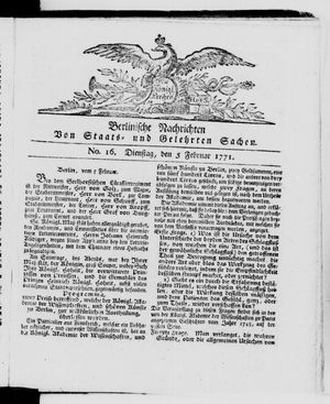 Berlinische Nachrichten von Staats- und gelehrten Sachen vom 05.02.1771