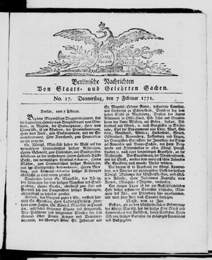Berlinische Nachrichten von Staats- und gelehrten Sachen vom 07.02.1771