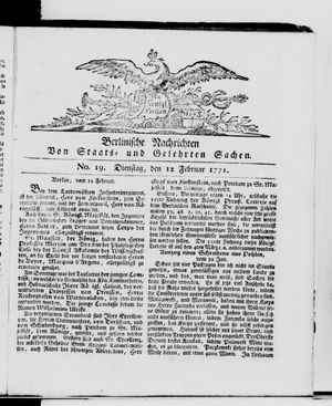 Berlinische Nachrichten von Staats- und gelehrten Sachen vom 12.02.1771
