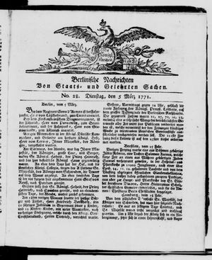 Berlinische Nachrichten von Staats- und gelehrten Sachen vom 05.03.1771