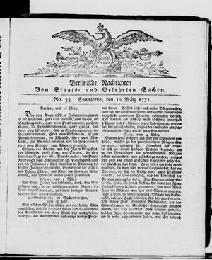 Berlinische Nachrichten von Staats- und gelehrten Sachen vom 16.03.1771