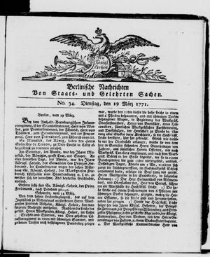 Berlinische Nachrichten von Staats- und gelehrten Sachen vom 19.03.1771