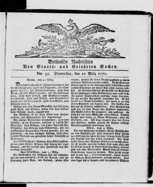 Berlinische Nachrichten von Staats- und gelehrten Sachen vom 21.03.1771