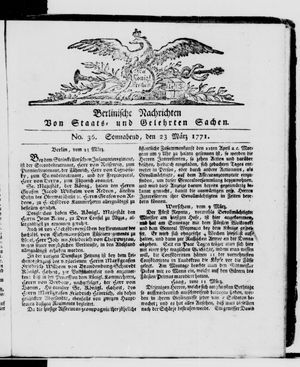 Berlinische Nachrichten von Staats- und gelehrten Sachen vom 23.03.1771