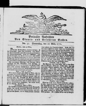 Berlinische Nachrichten von Staats- und gelehrten Sachen vom 28.03.1771