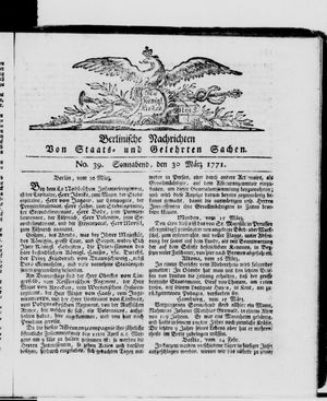 Berlinische Nachrichten von Staats- und gelehrten Sachen vom 30.03.1771