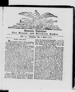 Berlinische Nachrichten von Staats- und gelehrten Sachen vom 02.04.1771
