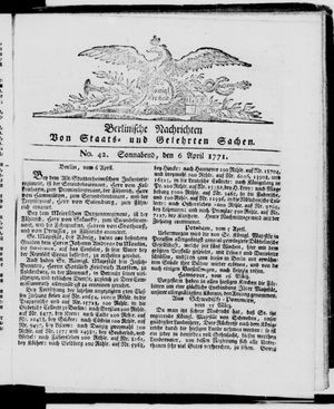 Berlinische Nachrichten von Staats- und gelehrten Sachen vom 06.04.1771