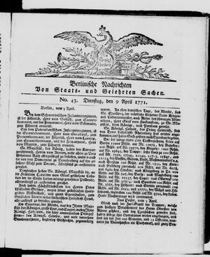 Berlinische Nachrichten von Staats- und gelehrten Sachen vom 09.04.1771