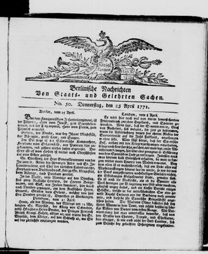 Berlinische Nachrichten von Staats- und gelehrten Sachen vom 25.04.1771