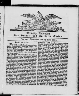 Berlinische Nachrichten von Staats- und gelehrten Sachen vom 27.04.1771