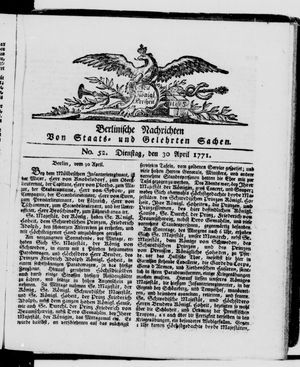 Berlinische Nachrichten von Staats- und gelehrten Sachen vom 30.04.1771