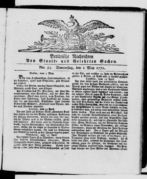 Berlinische Nachrichten von Staats- und gelehrten Sachen vom 02.05.1771