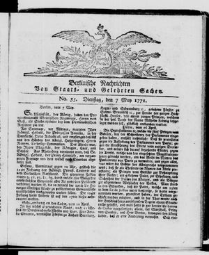 Berlinische Nachrichten von Staats- und gelehrten Sachen vom 07.05.1771