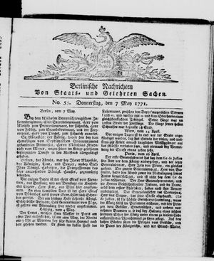 Berlinische Nachrichten von Staats- und gelehrten Sachen vom 07.05.1771