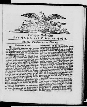Berlinische Nachrichten von Staats- und gelehrten Sachen on May 21, 1771
