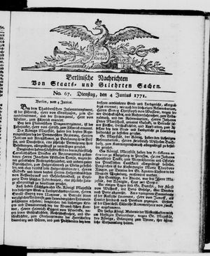 Berlinische Nachrichten von Staats- und gelehrten Sachen vom 04.06.1771