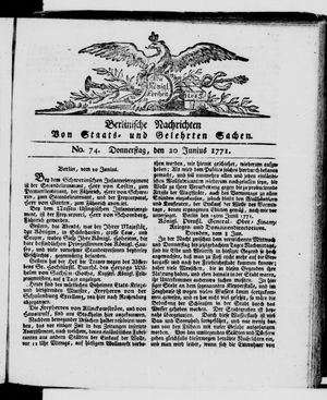 Berlinische Nachrichten von Staats- und gelehrten Sachen vom 20.06.1771