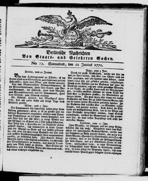 Berlinische Nachrichten von Staats- und gelehrten Sachen vom 22.06.1771