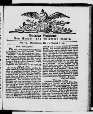 Berlinische Nachrichten von Staats- und gelehrten Sachen vom 29.06.1771