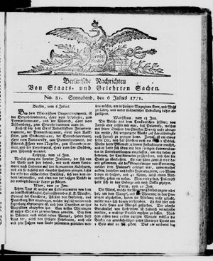 Berlinische Nachrichten von Staats- und gelehrten Sachen vom 06.07.1771