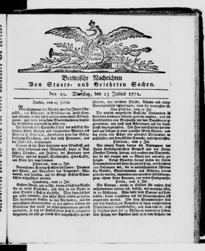 Berlinische Nachrichten von Staats- und gelehrten Sachen vom 23.07.1771