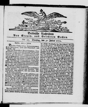 Berlinische Nachrichten von Staats- und gelehrten Sachen vom 30.07.1771