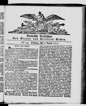 Berlinische Nachrichten von Staats- und gelehrten Sachen vom 06.08.1771