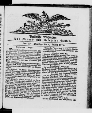 Berlinische Nachrichten von Staats- und gelehrten Sachen vom 13.08.1771