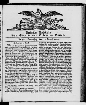Berlinische Nachrichten von Staats- und gelehrten Sachen vom 15.08.1771