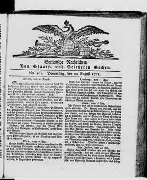 Berlinische Nachrichten von Staats- und gelehrten Sachen vom 22.08.1771