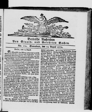 Berlinische Nachrichten von Staats- und gelehrten Sachen vom 24.08.1771