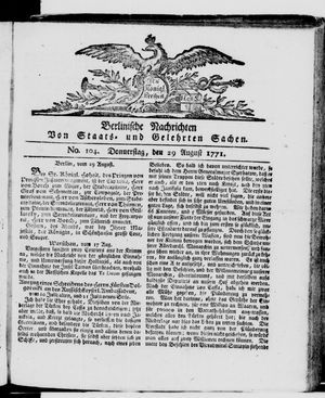 Berlinische Nachrichten von Staats- und gelehrten Sachen vom 29.08.1771