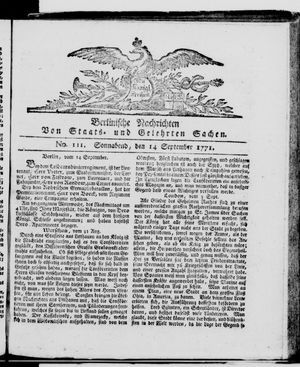 Berlinische Nachrichten von Staats- und gelehrten Sachen vom 14.09.1771