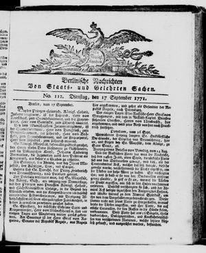 Berlinische Nachrichten von Staats- und gelehrten Sachen vom 17.09.1771