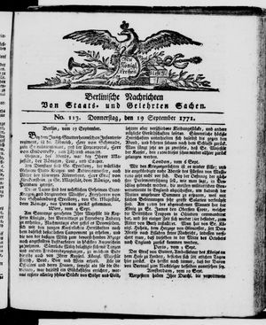 Berlinische Nachrichten von Staats- und gelehrten Sachen vom 19.09.1771