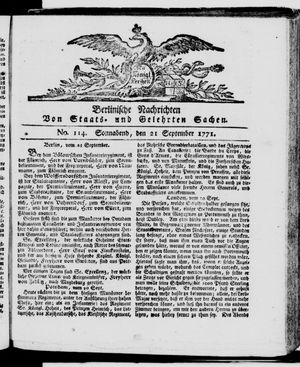 Berlinische Nachrichten von Staats- und gelehrten Sachen vom 21.09.1771