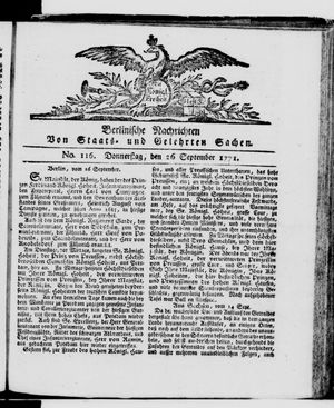 Berlinische Nachrichten von Staats- und gelehrten Sachen vom 26.09.1771