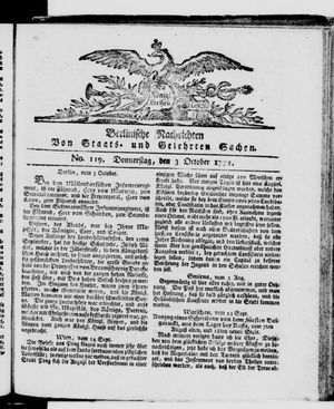 Berlinische Nachrichten von Staats- und gelehrten Sachen vom 03.10.1771