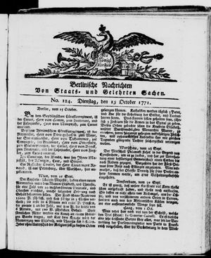 Berlinische Nachrichten von Staats- und gelehrten Sachen vom 15.10.1771