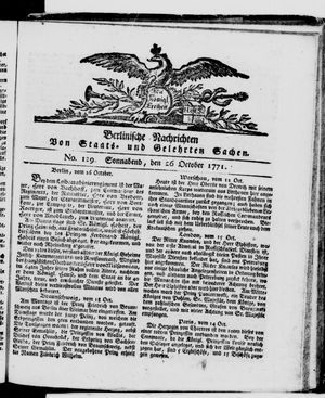 Berlinische Nachrichten von Staats- und gelehrten Sachen vom 26.10.1771