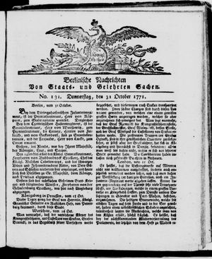 Berlinische Nachrichten von Staats- und gelehrten Sachen vom 31.10.1771